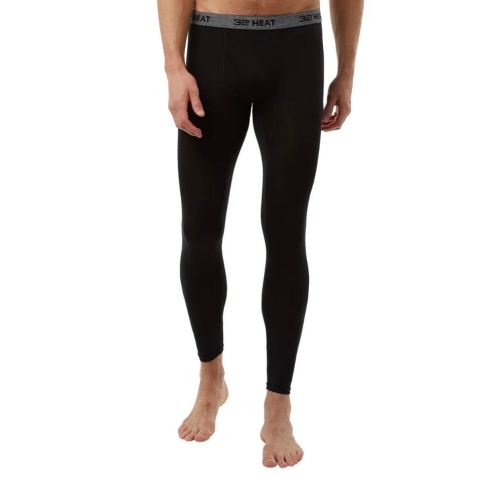 NEW. 32 Degrees Heat Mens Black Base Layer Long Underwear Thermal Pants Size S
